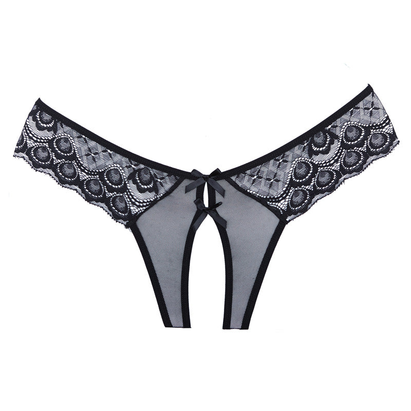 Allure Open Panty With Lace And Mesh Front With Dual Bow Trim & Lace Back With Dual Straps