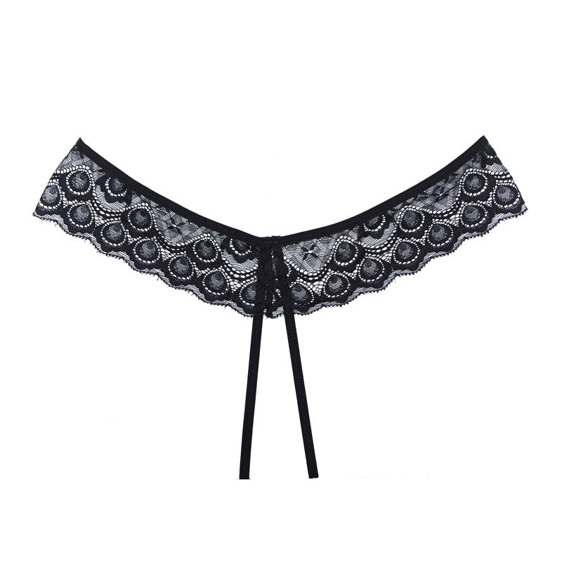 Allure Open Panty With Lace And Mesh Front With Dual Bow Trim & Lace Back With Dual Straps