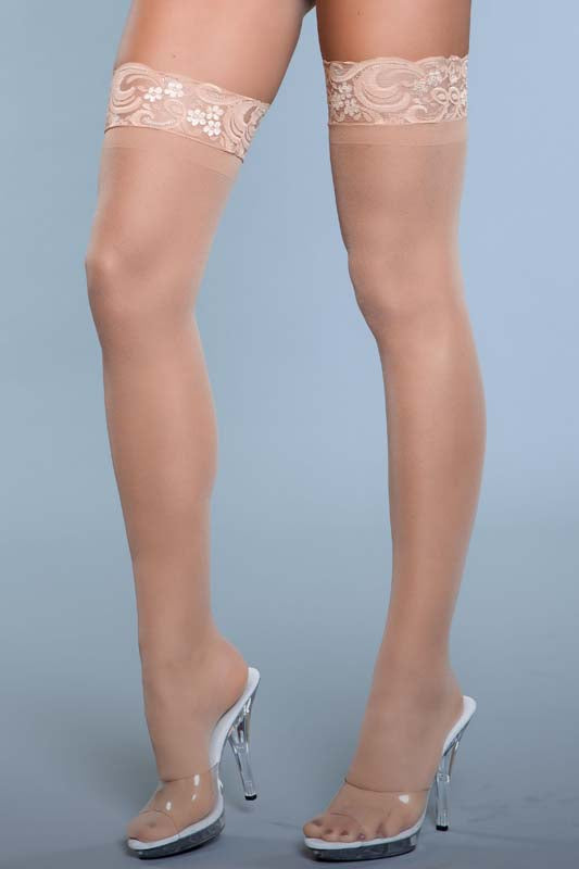 Sheer Lace Top Stockings With Back Seam