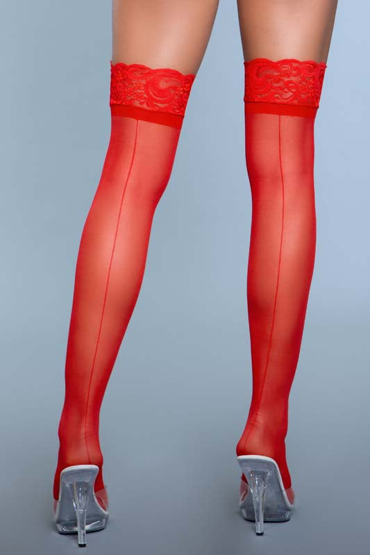 Sheer Lace Top Stockings With Back Seam