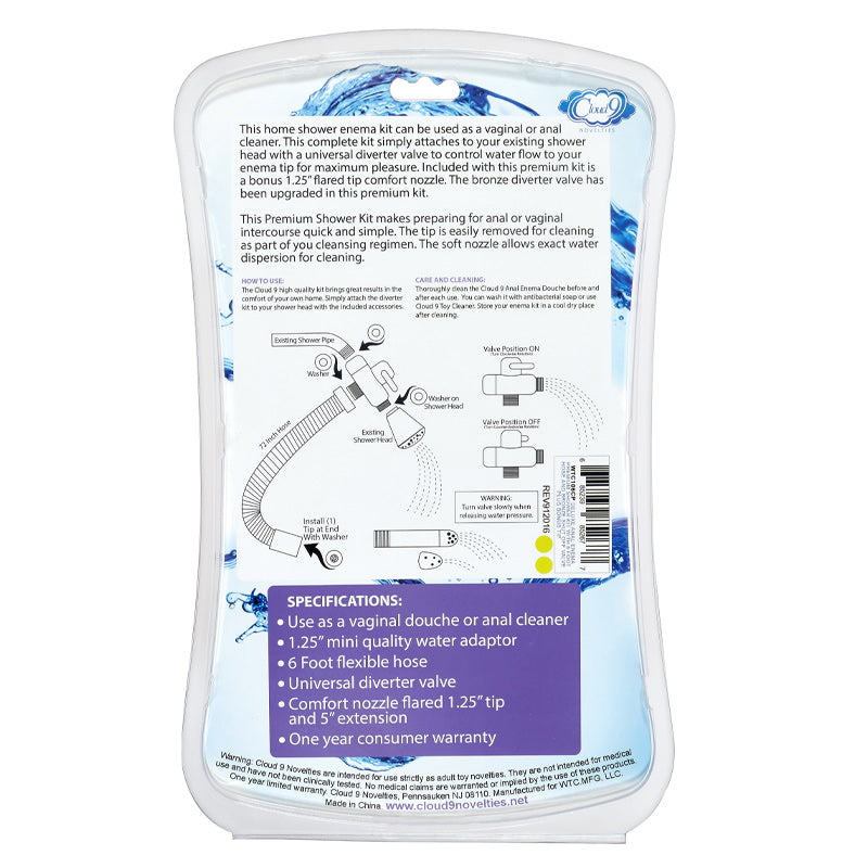 Cloud 9 Premium Shower Enema Kit with Diverter and Tips