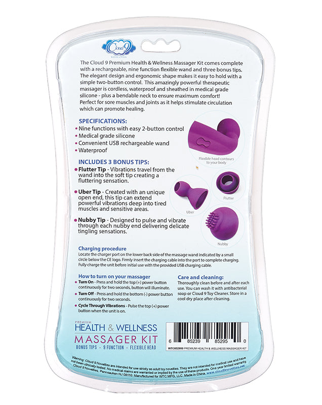 Cloud 9 Novelties Health & Wellness 9 Function Flexible Wand With 3 Attachments