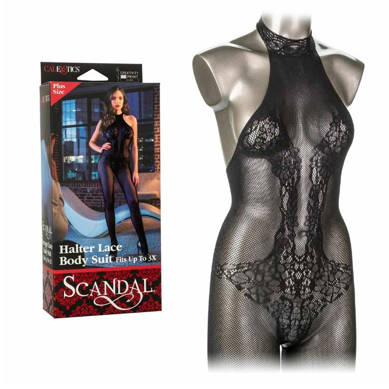 Scandal Plus Size Halter Lace Body Suit