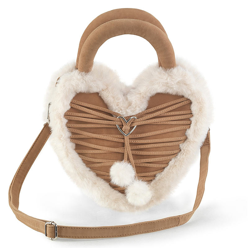 Demonia Faux Suede Heart Shaped Convertible Handheld Purse with Removable Adjustable Shoulder Strap