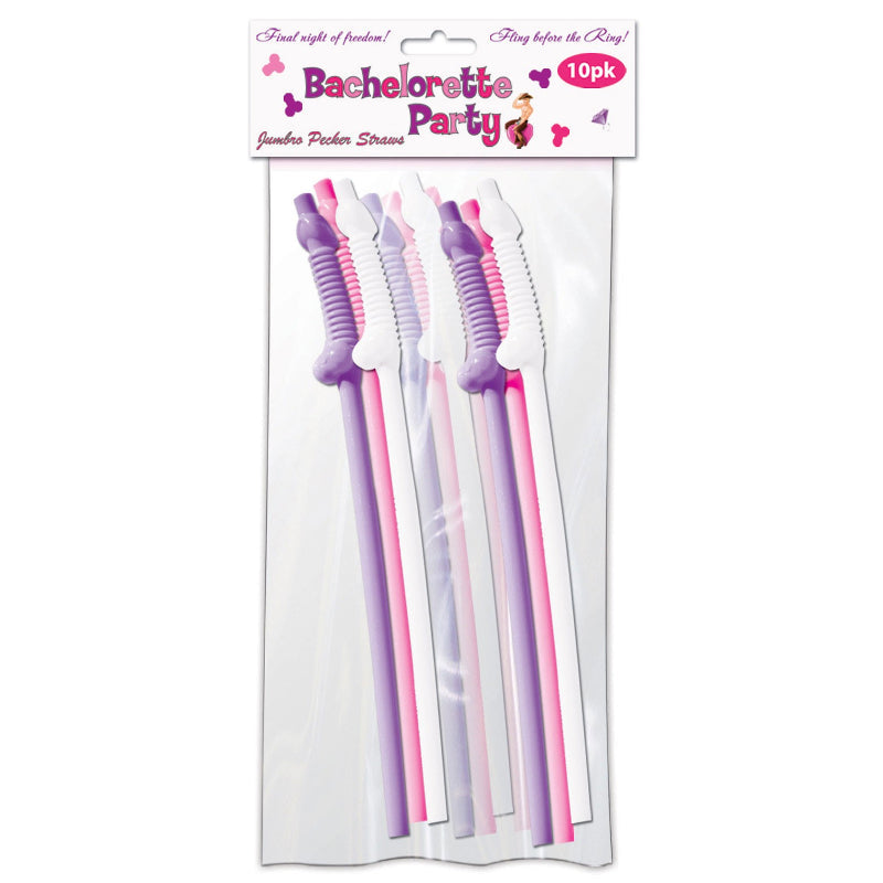 Bachelorette Party 10Pk Pecker Sipping Straws Pink White & Purple