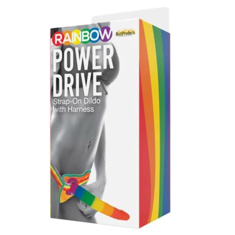 Rainbow Power Drive 7 Inch Strap On Dildo With Harness