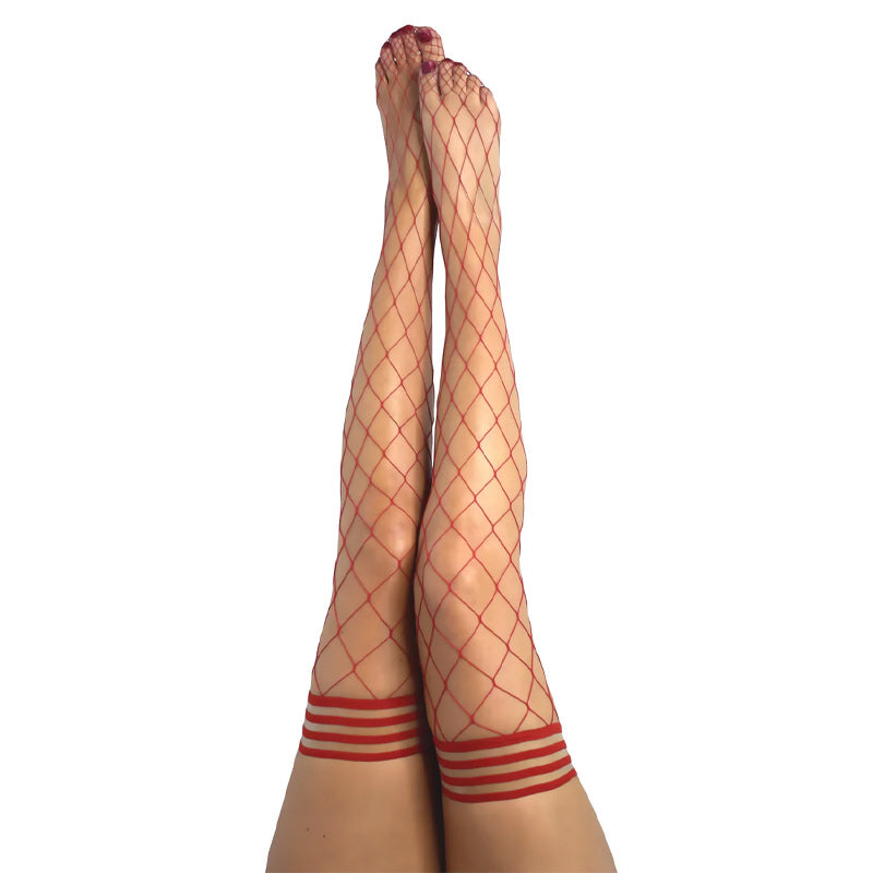 Kixies Claudia Large Diamond Red Fishnet Thigh High