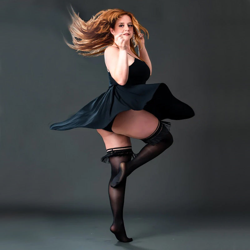 Kixies Keila Fringe Black Semi-Opaque Thigh Highs
