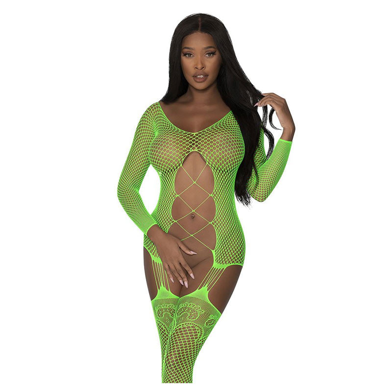 Seamless Fishnet Gartered Catsuit