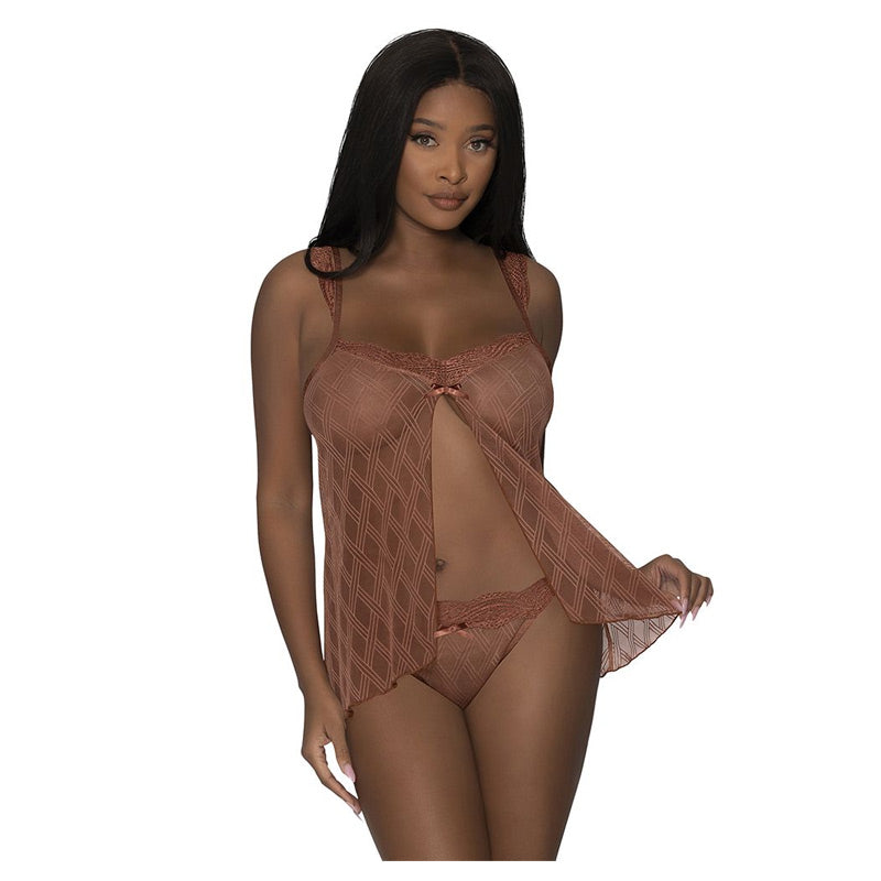 Caramel Kiss Fly Away Baby Doll And Thong Set