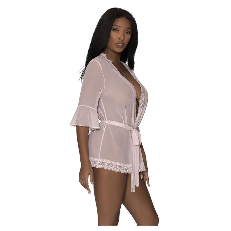 Seabreeze Flutter Sleeve Robe with Lace Trim