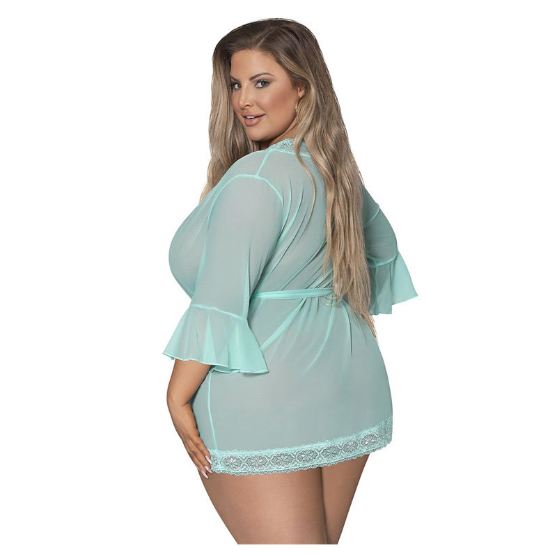 Seabreeze Flutter Sleeve Robe with Lace Trim