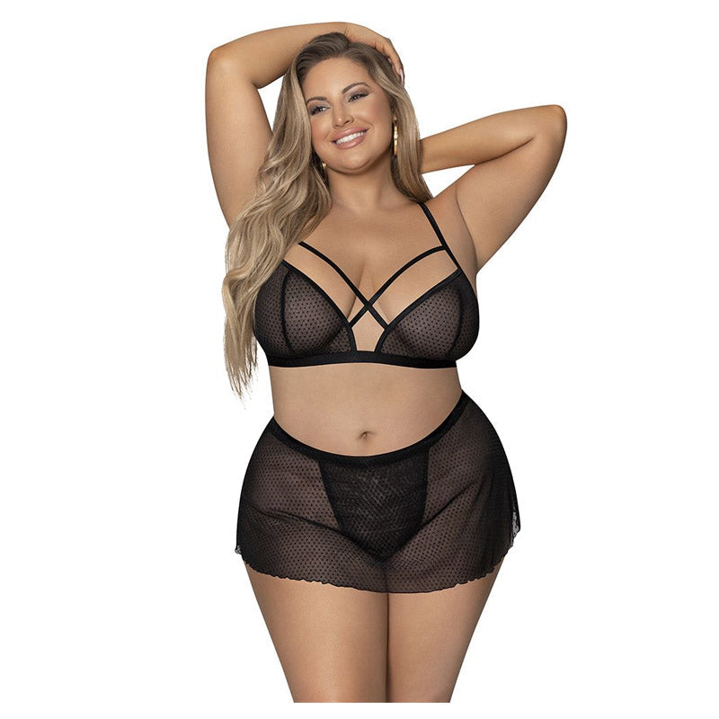 Girl Next Door Strappy Bralette with Flirty Thong Skirt