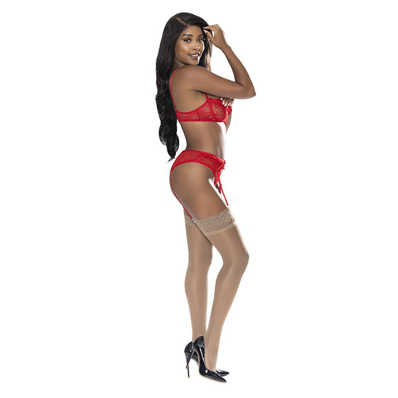 Ooh La Lace Demi Bra, Garter And Tanga Set