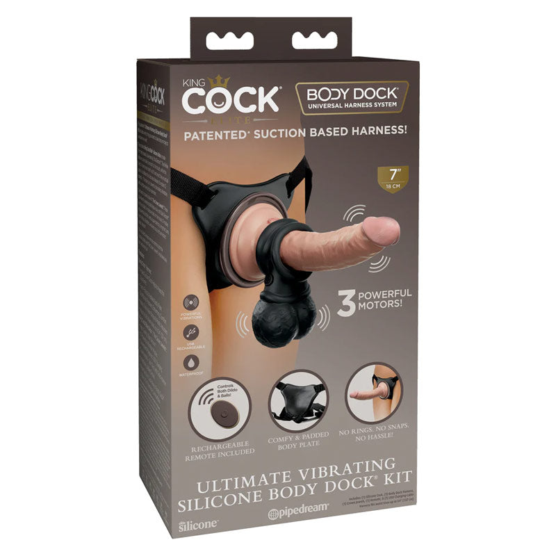 King Cock Elite Ultimate Vibrating Silicone Body Dock Kit