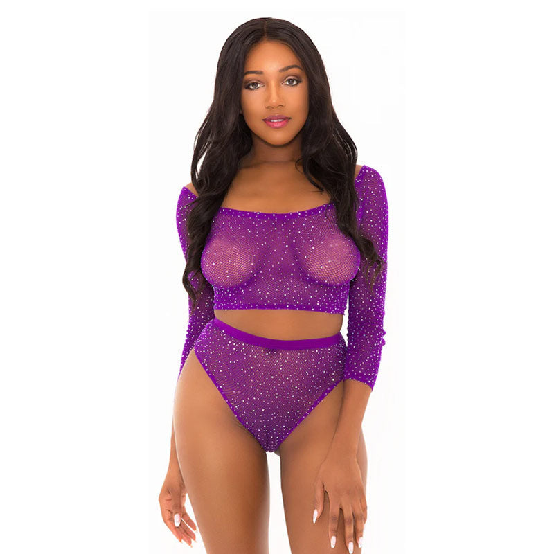 Popsi Rhinestone Crop Top With Matching Panty Set