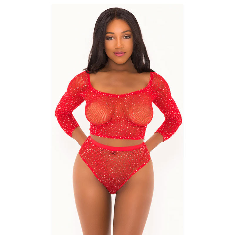 Popsi Rhinestone Crop Top With Matching Panty Set