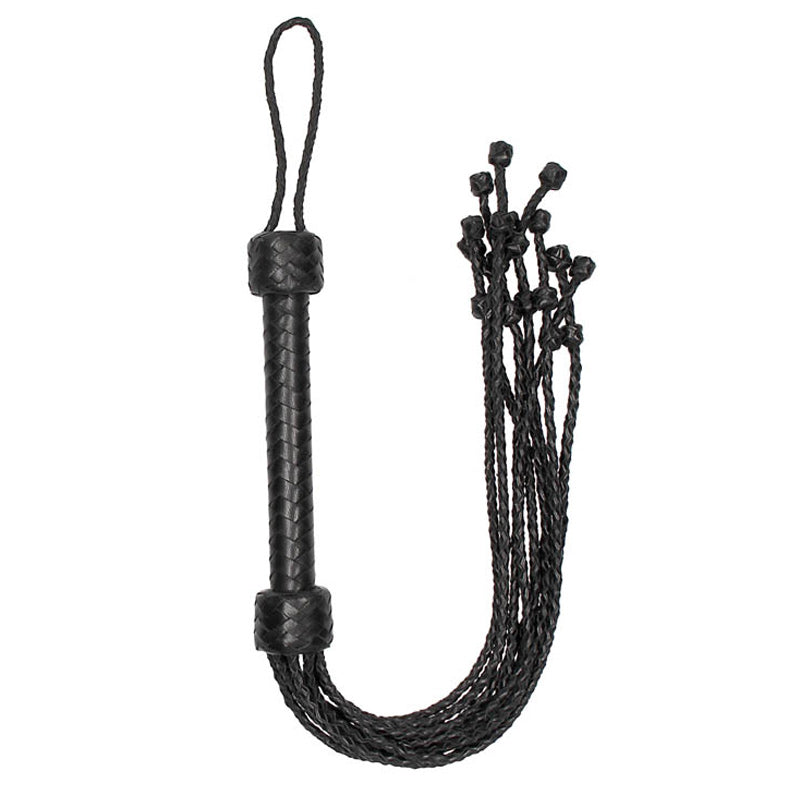 Short Leather Braided Flogger - Black