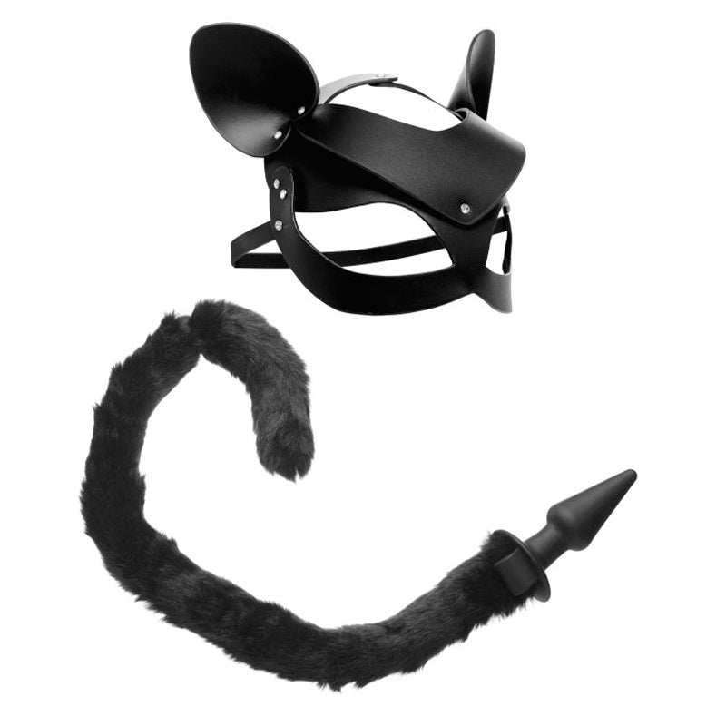Black Cat Tail Anal Plug & Mask Set
