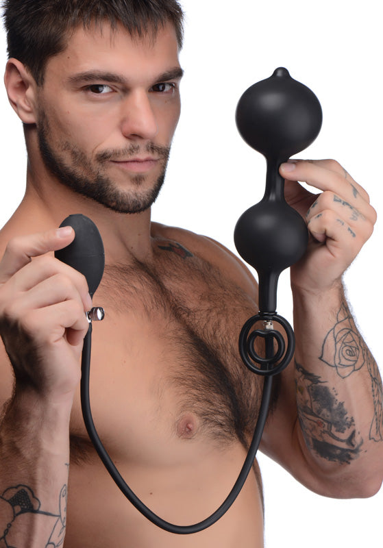 Devils Rattle Inflatable Silicone Anal Plug with Cock and Ball Ring