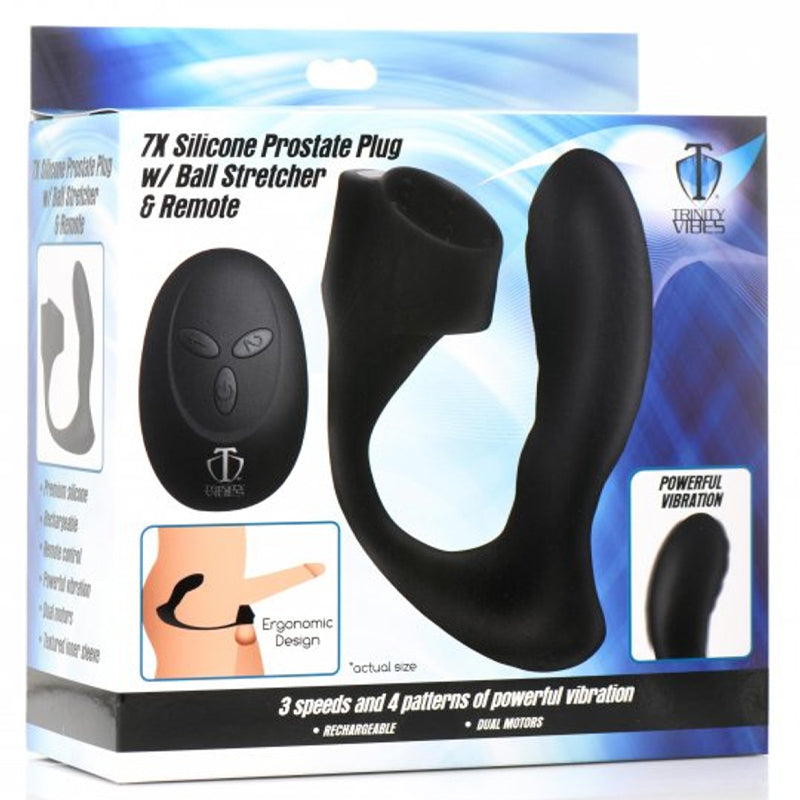 7X Silicone Prostate Plug With Ball Stretcher And Remote