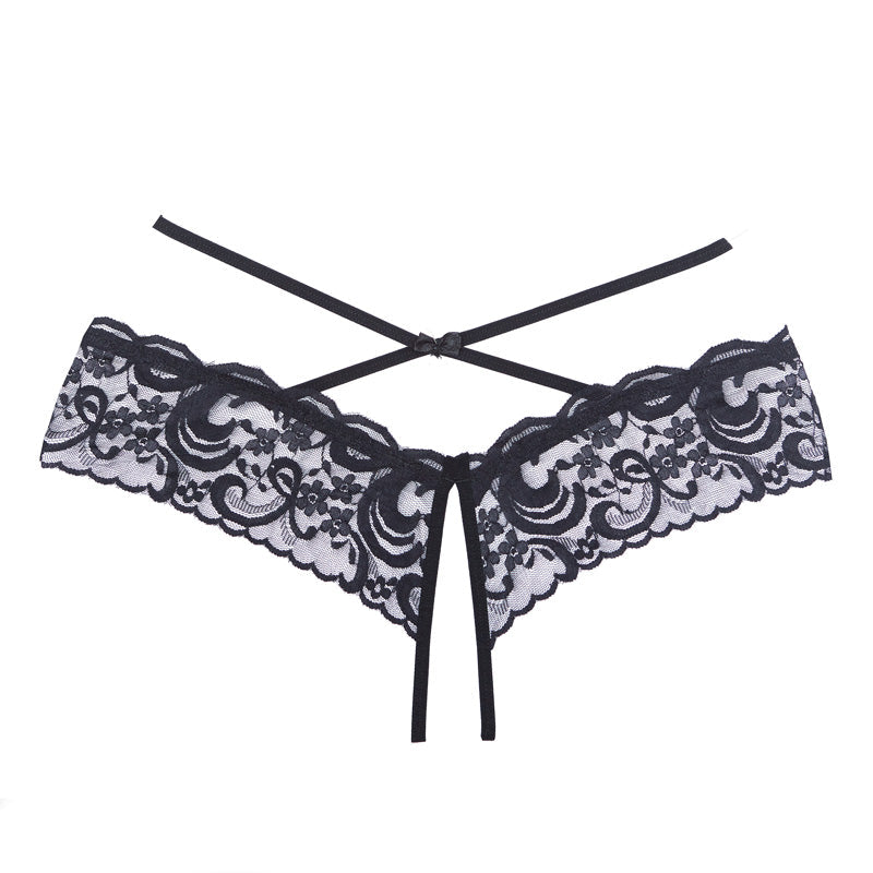 Allure Open Floral Panty With Lace Band & Criss Cross Waist Straps