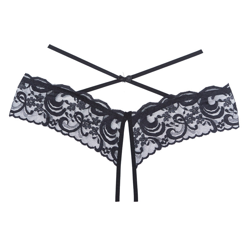 Allure Open Floral Panty With Lace Band & Criss Cross Waist Straps