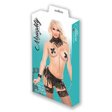 Naughty Faux Leather Collar To Garter To CuffS G String 4pc Set