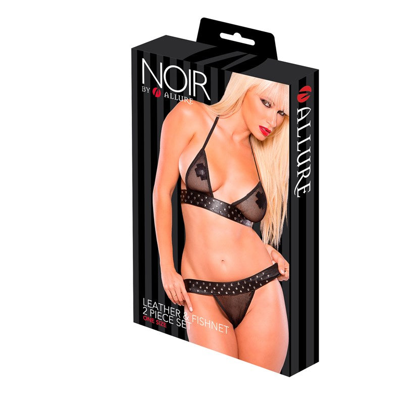 Noir Leather & Fishnet Two Piece Set