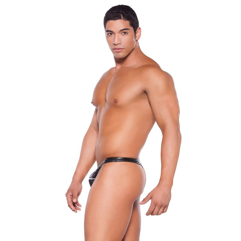 Zeus Wet Look Zipper Stud Thong