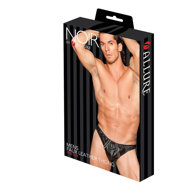 Noir Mens Faux Leather Look Thong