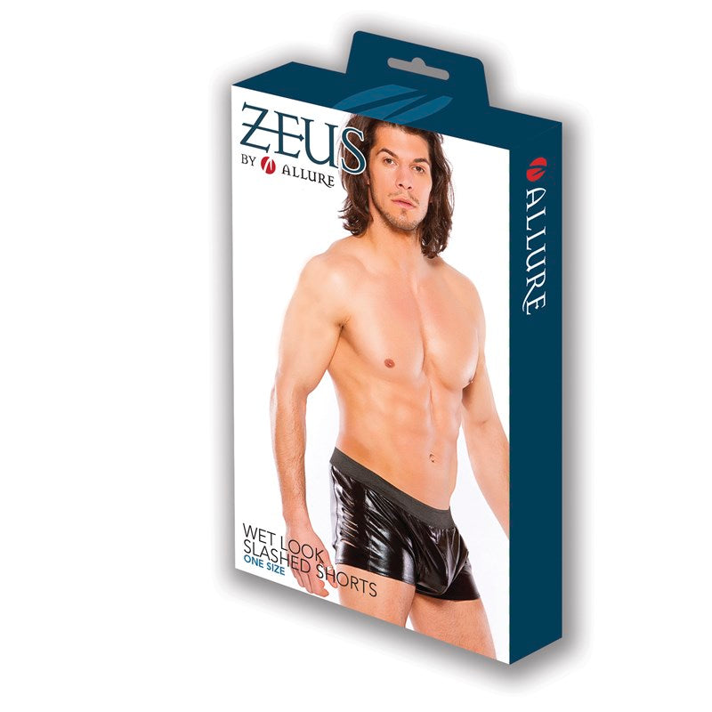 Zeus Wet Look Slashed Shorts