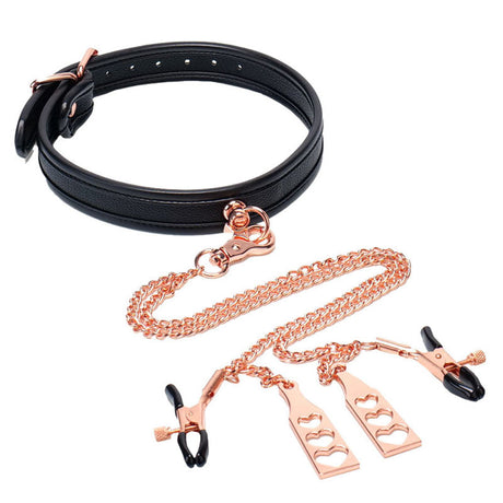Punishment Rose Gold Choker & Nipple Clamps
