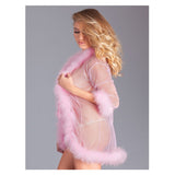 Sheer Robe With Feather Trim