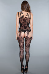 Floral Detail & Crisscross Cut Out Crotchless Bodystocking