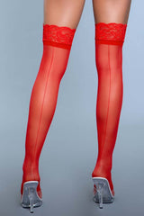 Sheer Lace Top Stockings With Back Seam
