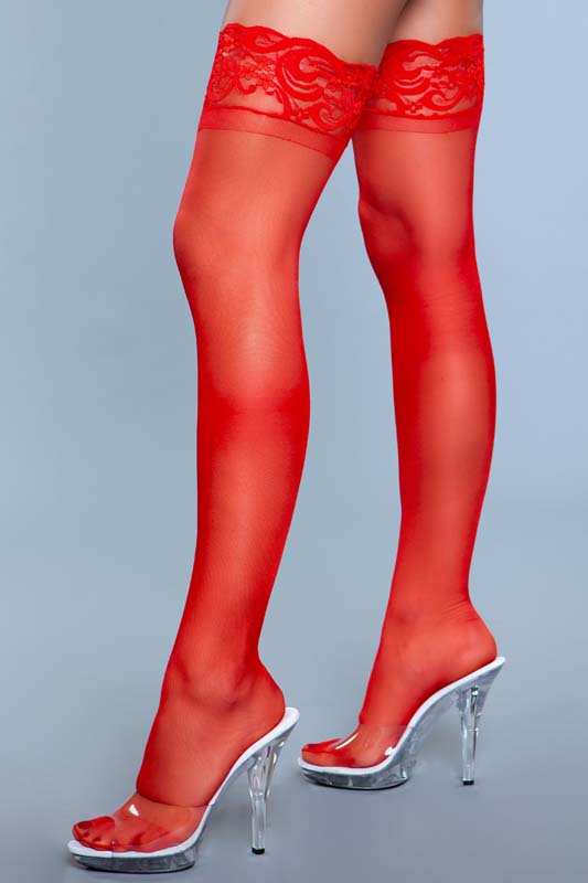 Stay Up Spandex Sheer Thigh Highs With Silicone Lace Top