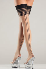 Multi-Stripe Top Thigh Highs With Back seam