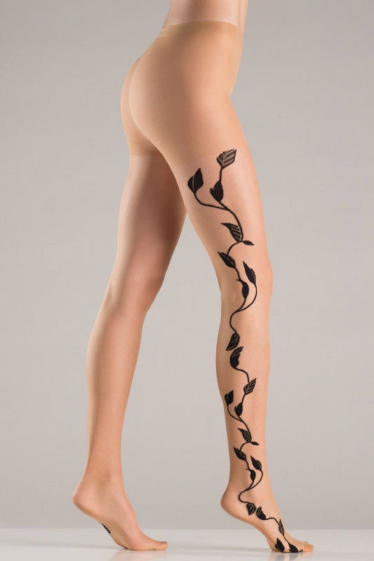 Sheer Pantyhose With Floral Vine