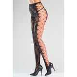 Floral Fishnet Tights With Side Lacing Crotchless