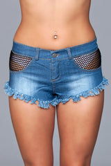 Denim Shorts With Fishnet Cutout