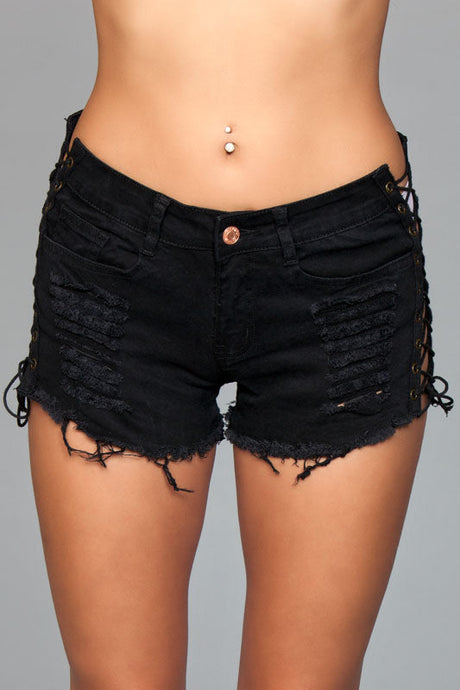 Denim Shorts With Lace Up Sides