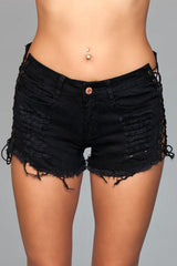 Denim Shorts With Lace Up Sides