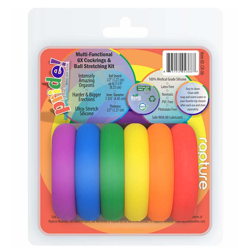 Pride 6 pack Rainbow Rings