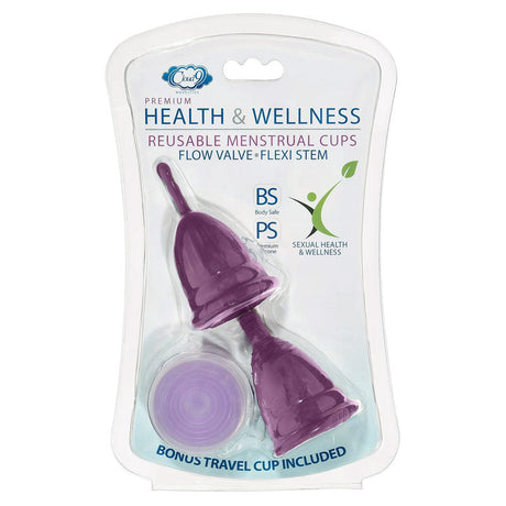 Cloud 9 Novelties Health & Wellness Reusable Menstrual Cups 3 pack With Bonus Travel Cup