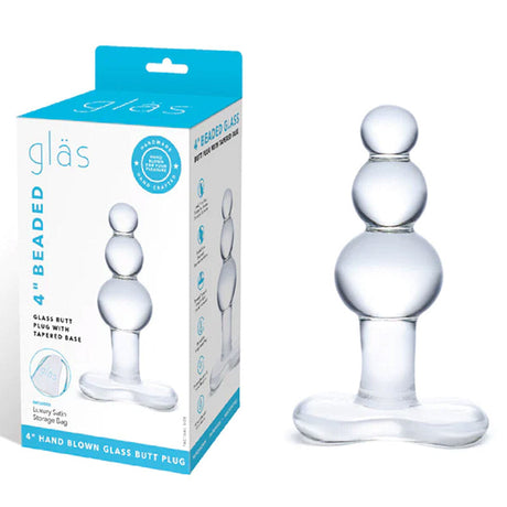 4 Inch Beaded Glass Butt Plug with Tapered Base