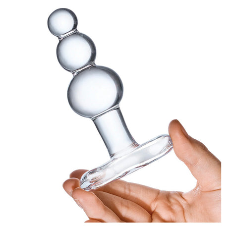 4 Inch Beaded Glass Butt Plug with Tapered Base