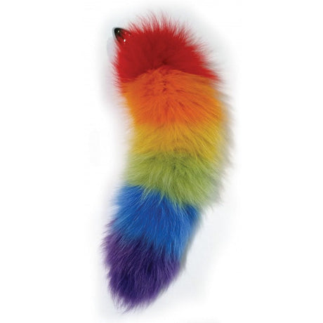 Rainbow Foxy Tail Fur Tail With Stainless Steel Butt Plug
