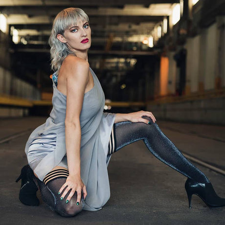 Kixies Kaylee Grey Shimmer Thigh High Tights