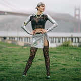 Kixies Elle Diamond Fishnet Thigh High Tights